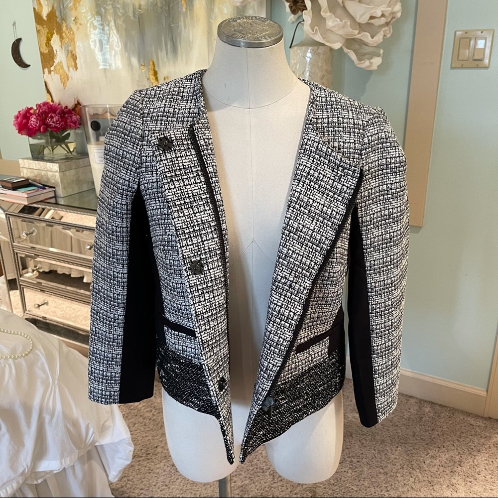 Banana Republic Black & White Tweed Moto Blazer